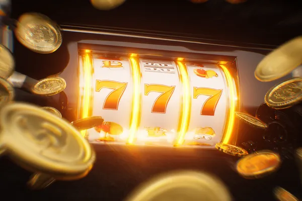 BG44 Jackpot Slots — Spin for massive rewards A dramatic shot of winning sevens landing on a slot reel surrounded by shining gold coins, symbolizing big wins.